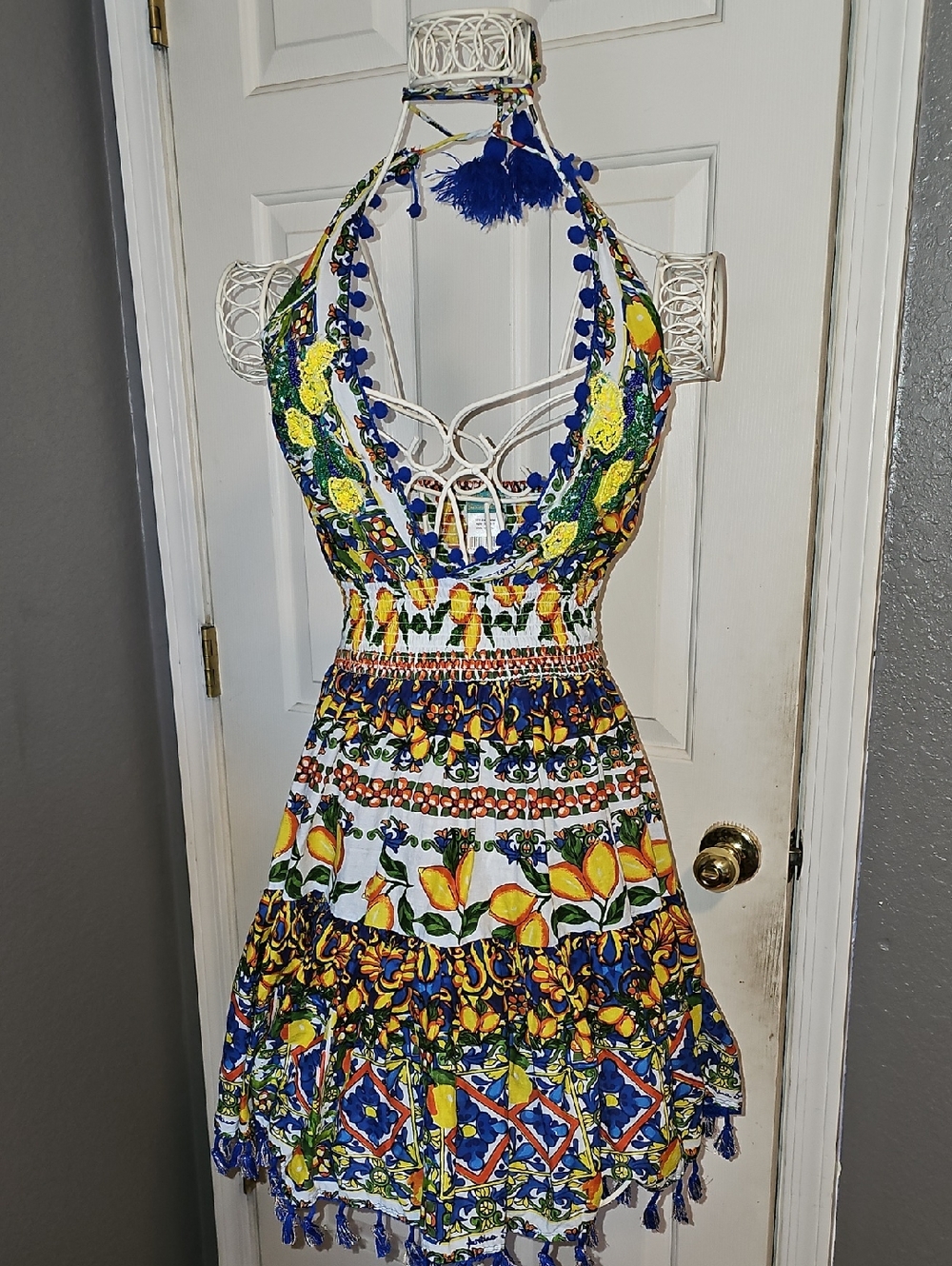 Boho Tiered Mini- Dress With Beaded Accents